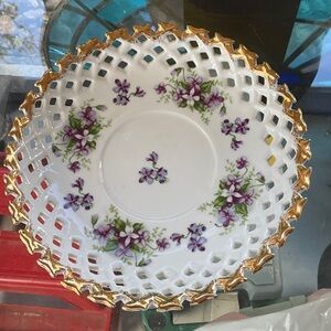 Porcelain Decorative Bowl with Purple Floral and Gold Trim